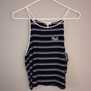 Navy and white striped pink tank top
